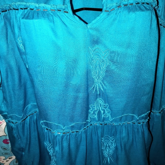 Lane Bryant 14 16 1X Aqua Embroidered Peasant Top NEW NWT Boho Shirt Blouse - Picture 6 of 8